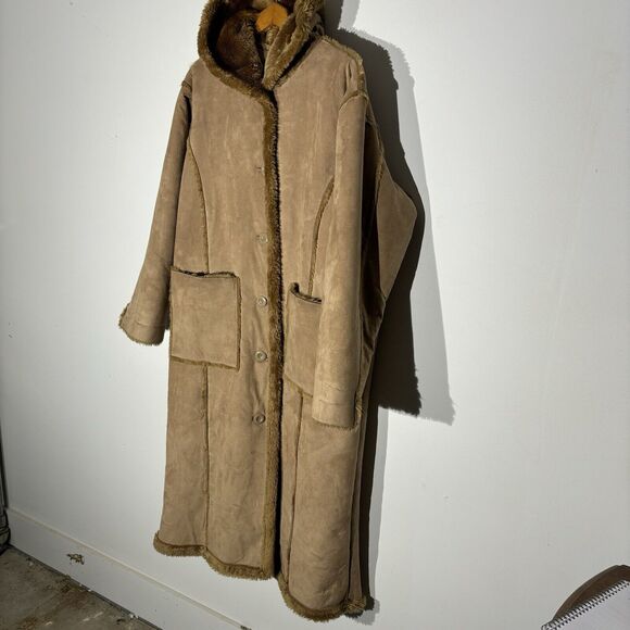 Vintage Faux Fur Shearling Beige Maxi Long Coat Penny Lane Angelina Size XL - Picture 3 of 11